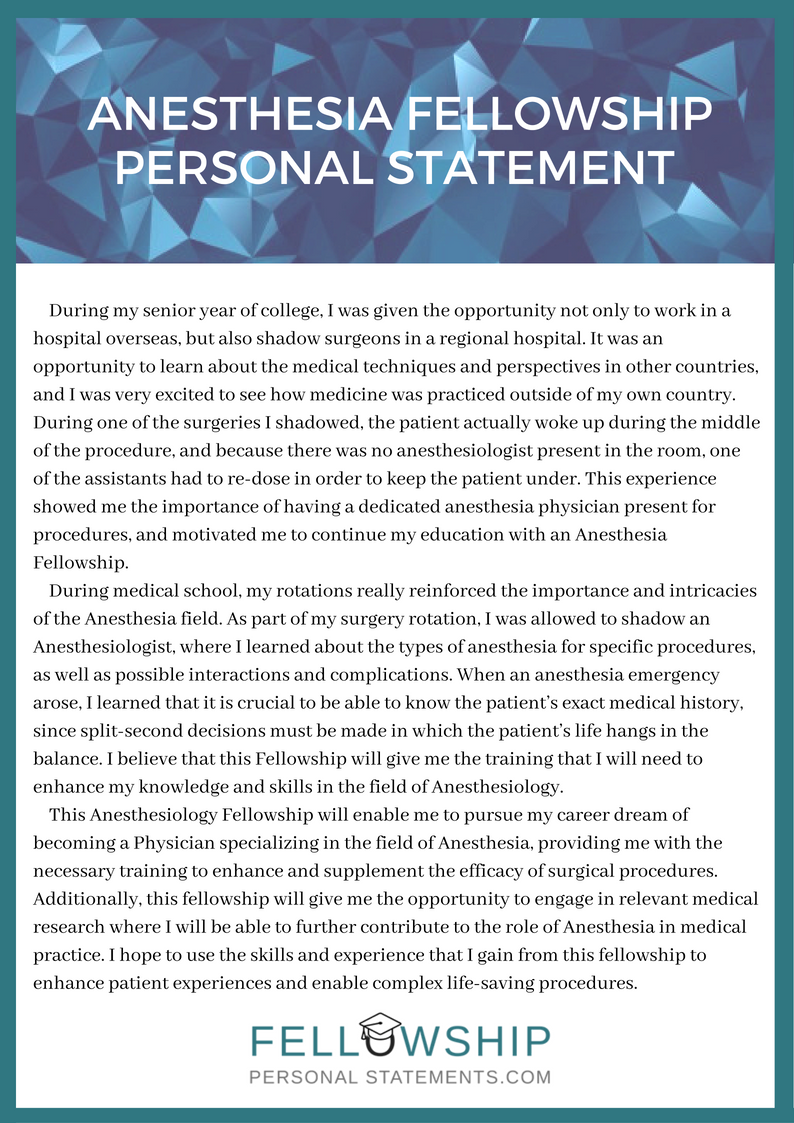 anesthesia fellowship personal statement example